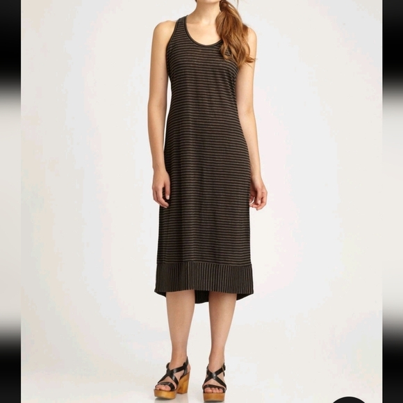 Eileen Fisher Black and Brown Striped Midi Dress - Picture 4 of 5